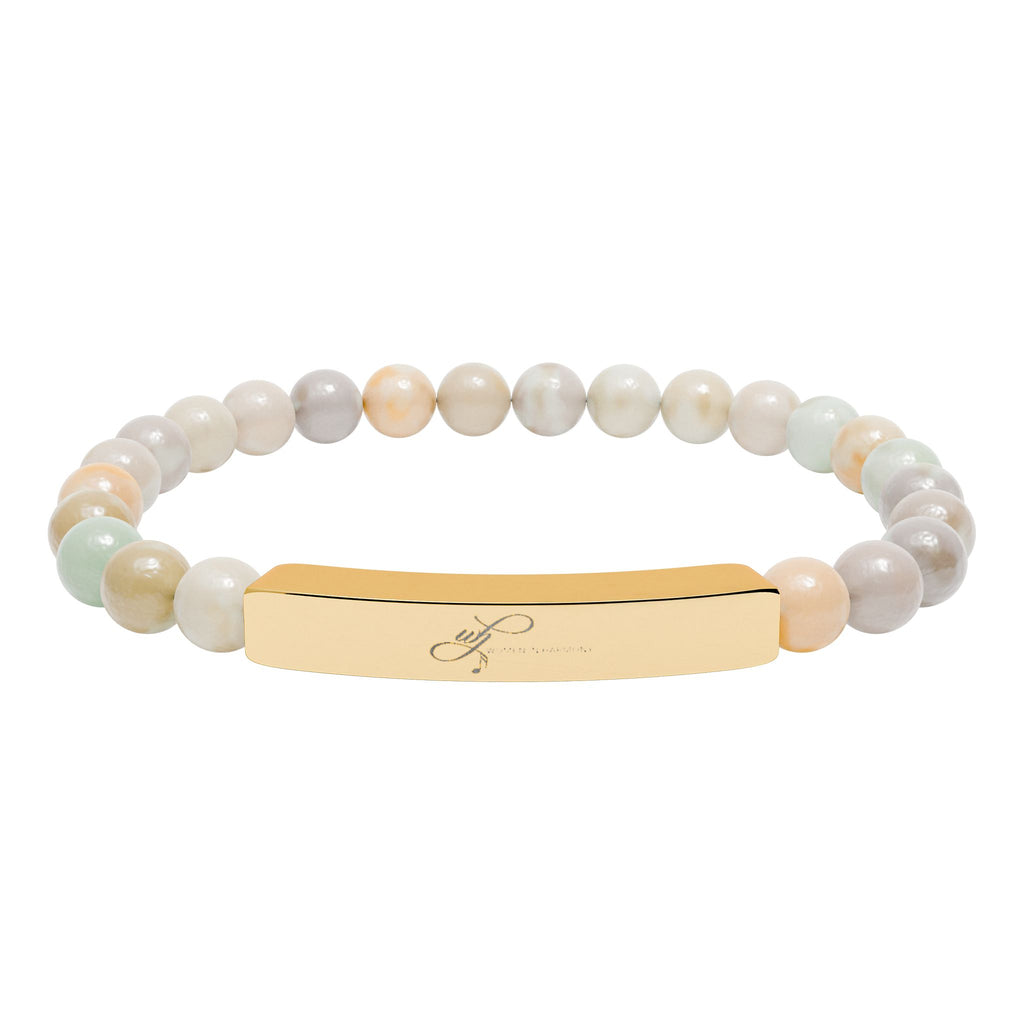 WIH Engraved Natural Stone Bead Bar Bracelet