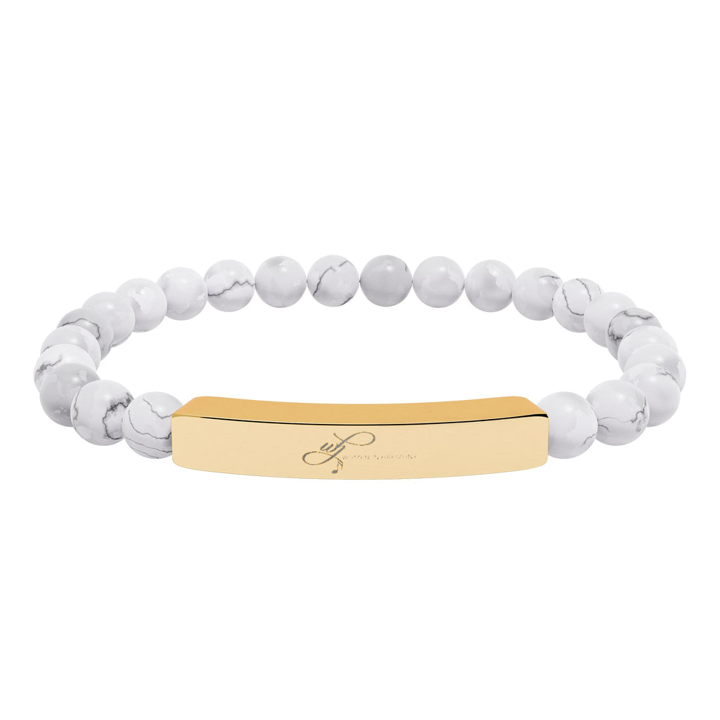 WIH Engraved Natural Stone Bead Bar Bracelet