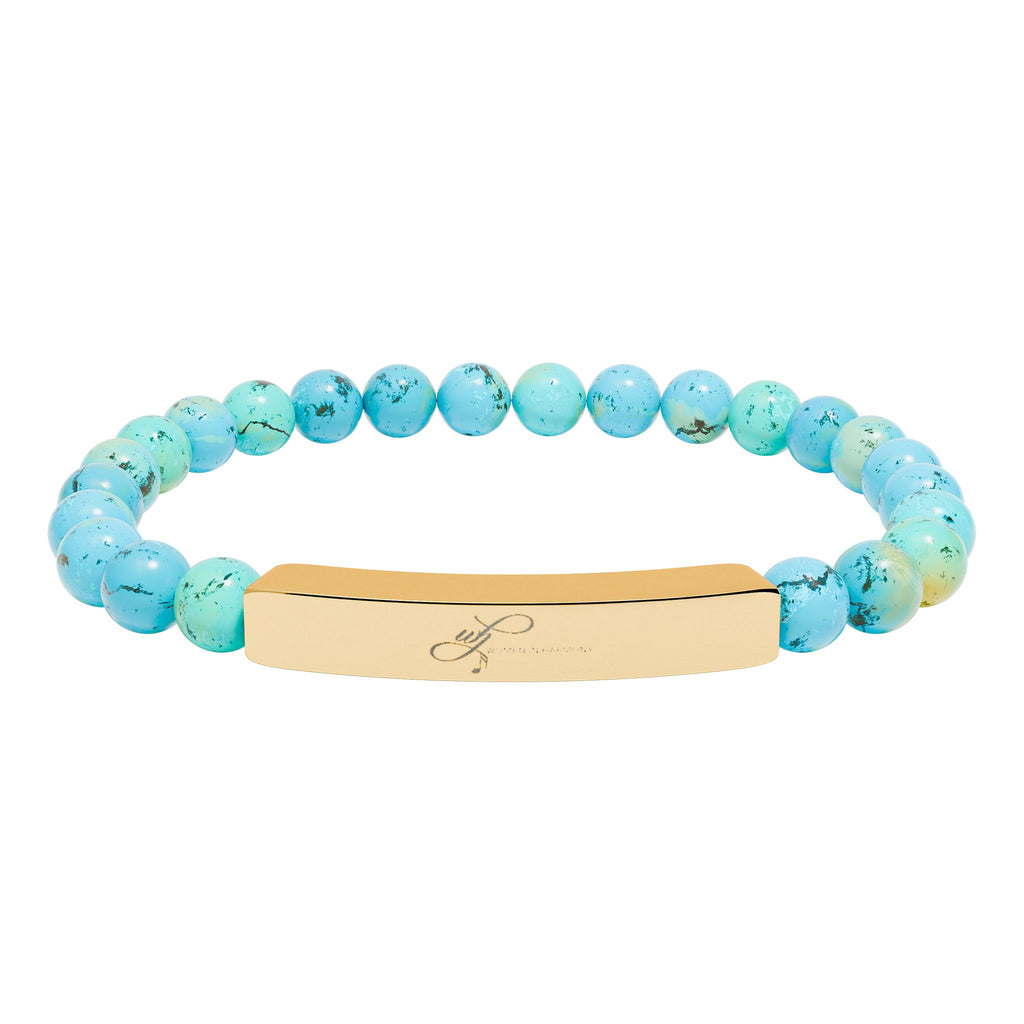 WIH Engraved Natural Stone Bead Bar Bracelet