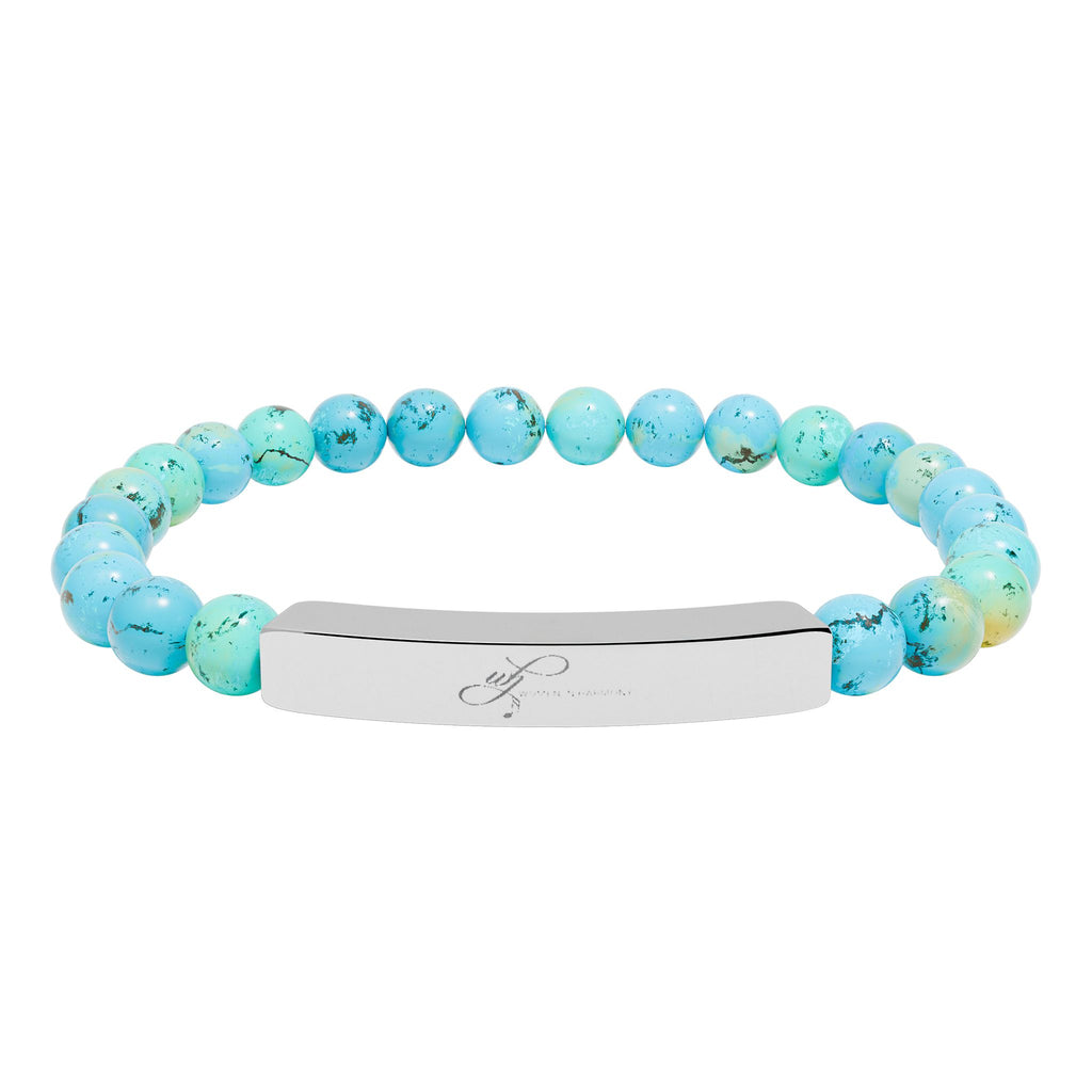 WIH Engraved Natural Stone Bead Bar Bracelet