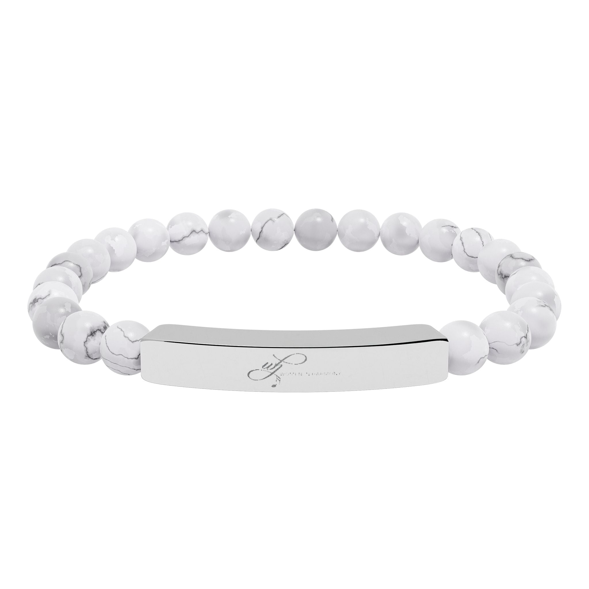 WIH Engraved Natural Stone Bead Bar Bracelet
