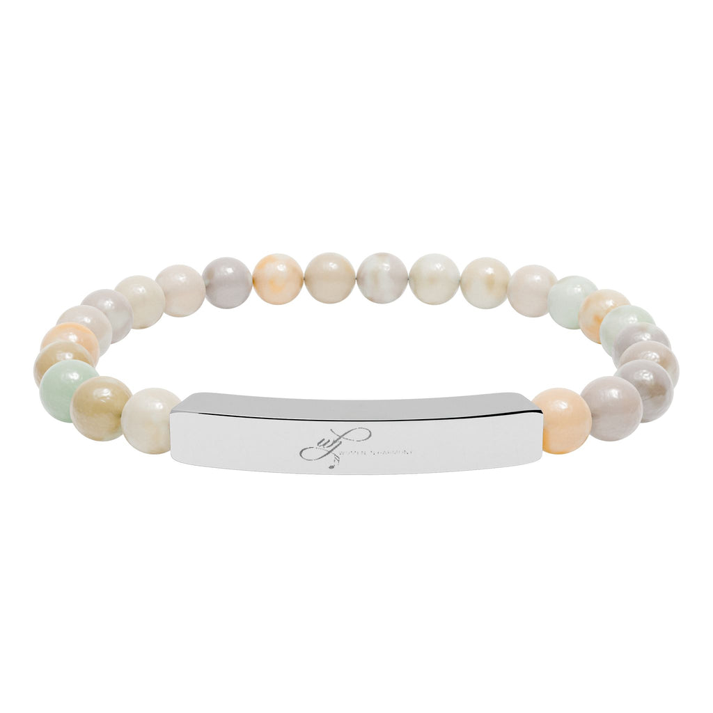 WIH Engraved Natural Stone Bead Bar Bracelet