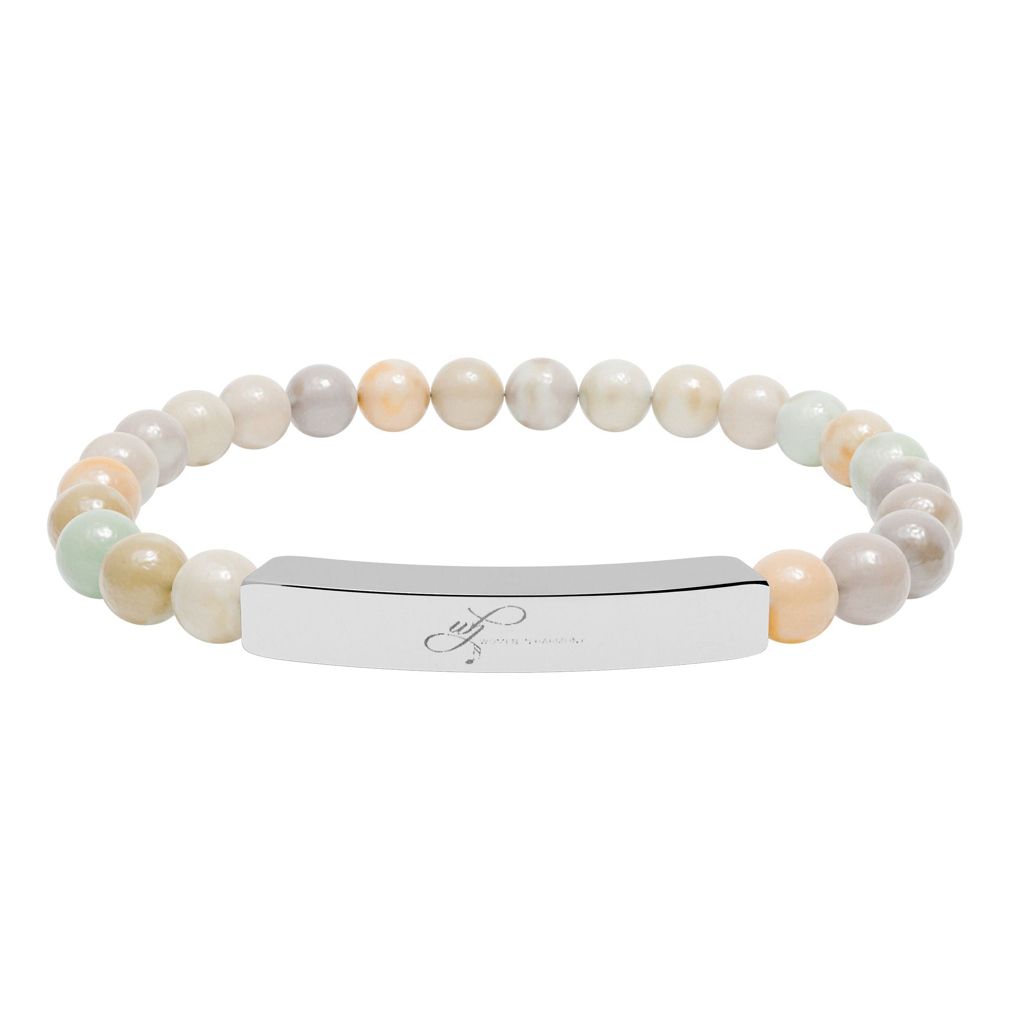 WIH Engraved Natural Stone Bead Bar Bracelet